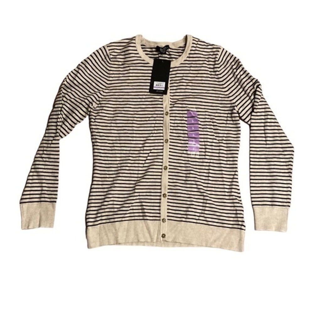JNY jones New York natural and black striped cardigan sweater